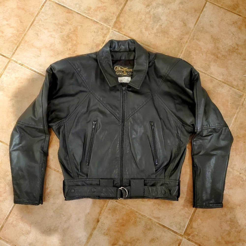 The Leather Ranch Vintage Black Genuine Leather Jacket, Unisex Size 2